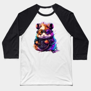 Synthwave/Retrowave neon HAMSTER with Glasses Baseball T-Shirt